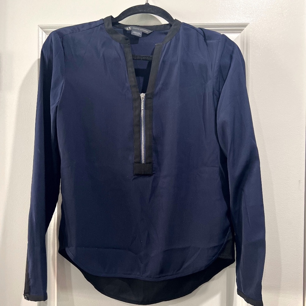 Armani Exchange Two Tone XXS Blouse Blue/Black